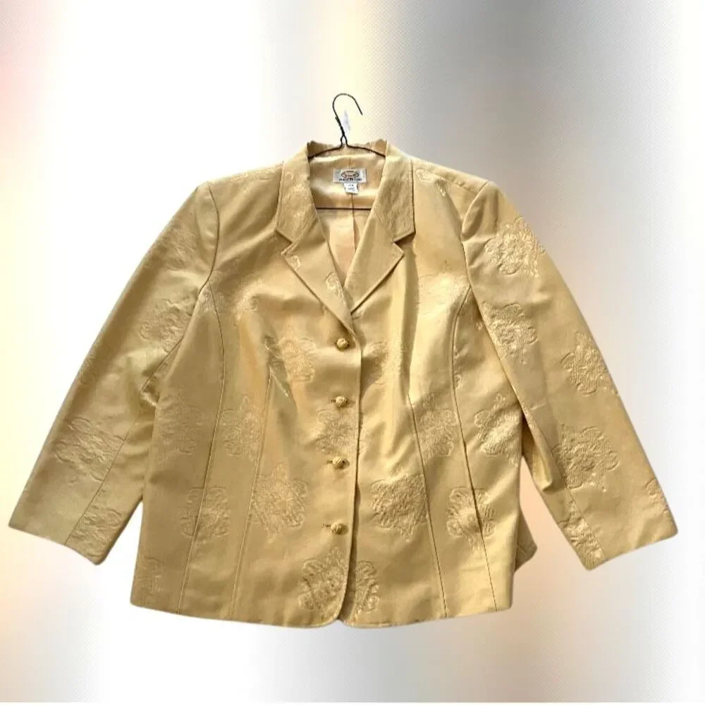 Talbots‎ Womans Floral 14W Chic Yellow Blazer Jacket Classic Toggle Knot